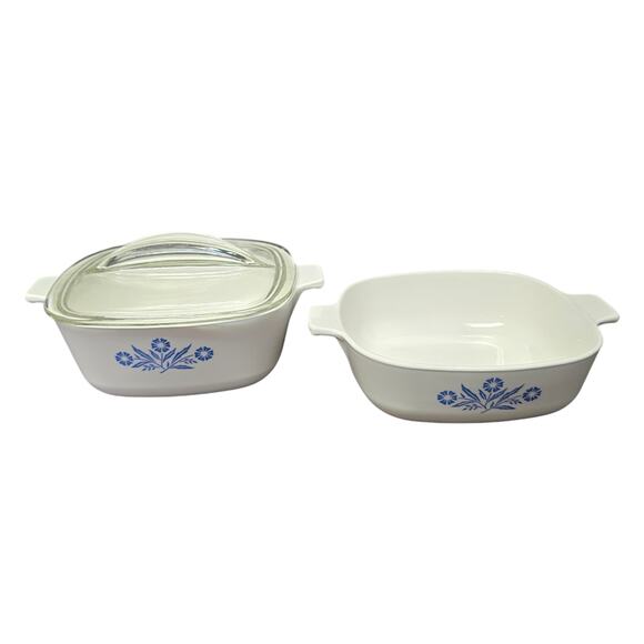 CorningWare Blue Cornflower 1.5 & 2 QT. Stoneware Casserole Dish x2 & Glass Lid - Picture 1 of 15